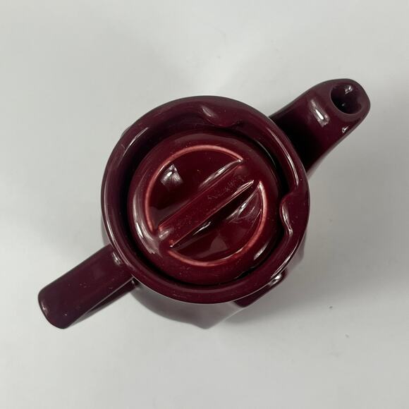 Burgundy Teapot 6" Red Ceramic Burden China POOR MCM Mid Century Retro Art Deco - Picture 5 of 14